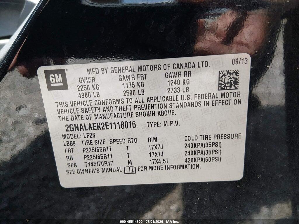 2GNALAEK2E1118016 2014 CHEVROLET EQUINOX photo no. 9