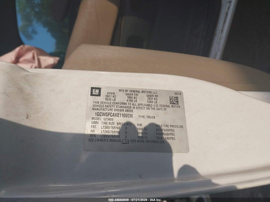 1GCWGFCAXE1169036 2014 CHEVROLET EXPRESS 2500 photo no. 9