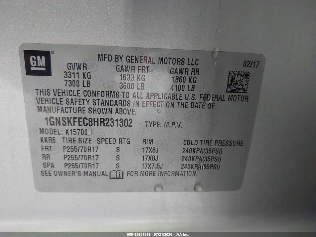 1GNSKFEC8HR231302 2017 CHEVROLET TAHOE photo no. 9