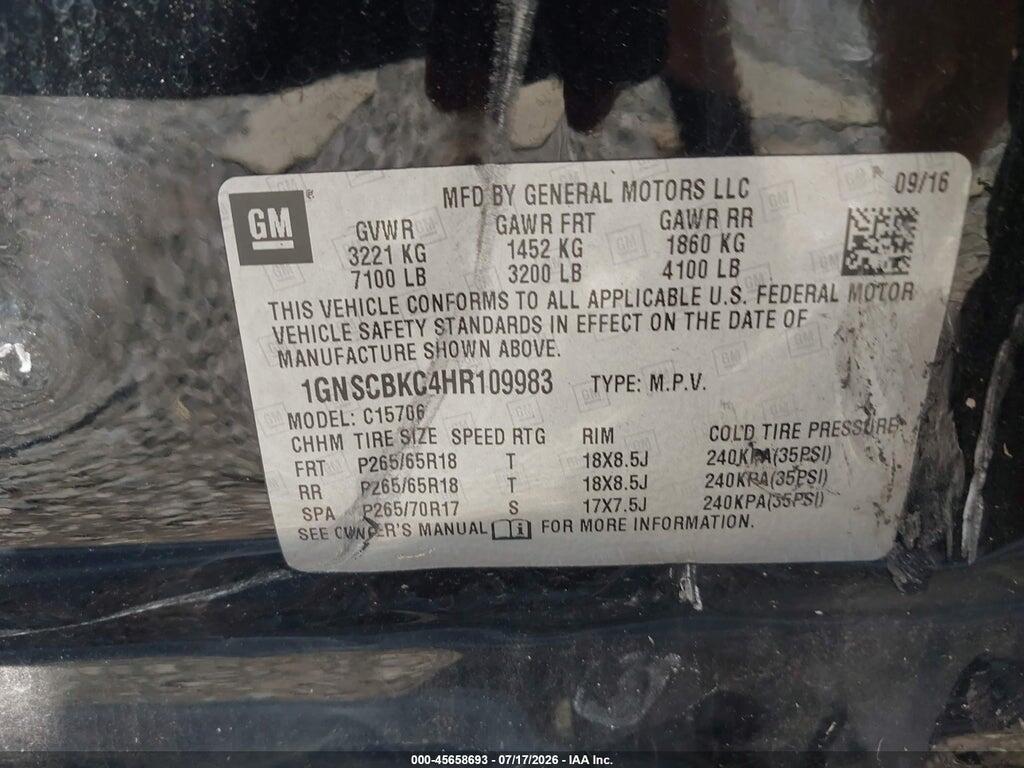 1GNSCBKC4HR109983 2017 CHEVROLET TAHOE photo no. 9