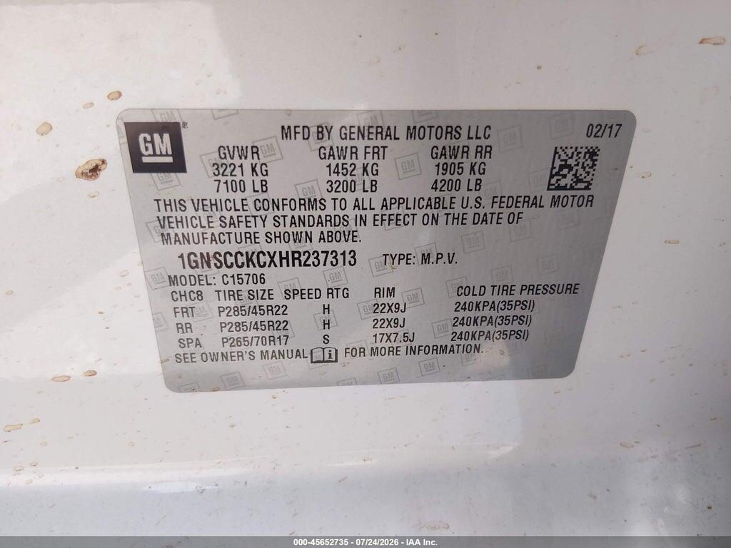 1GNSCCKCXHR237313 2017 CHEVROLET TAHOE photo no. 9