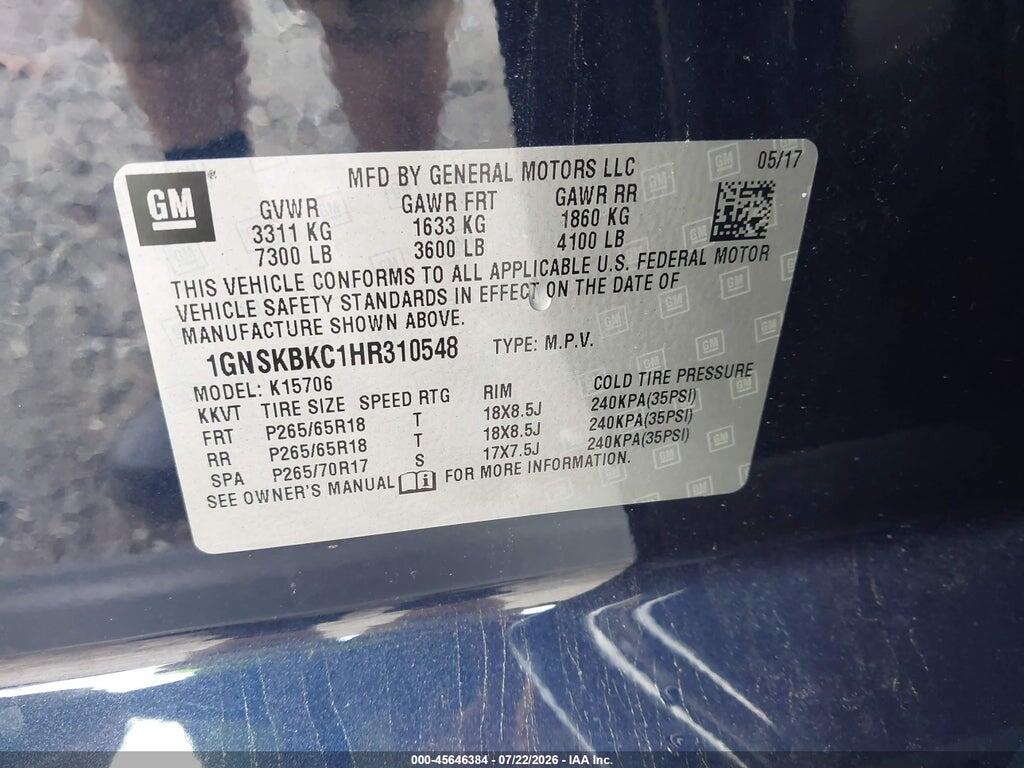 1GNSKBKC1HR310548 2017 CHEVROLET TAHOE photo no. 9