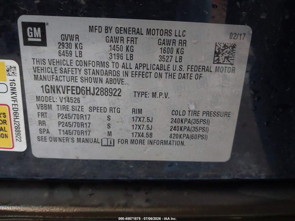 1GNKVFED6HJ288922 2017 CHEVROLET TRAVERSE photo no. 9
