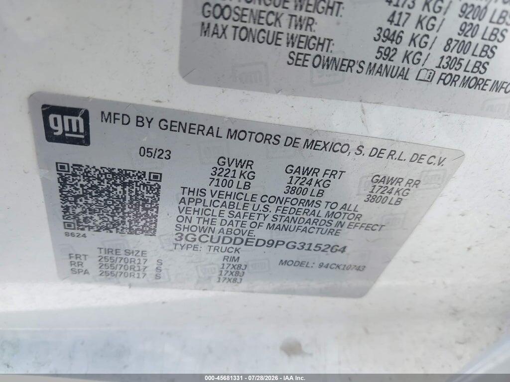 3GCUDDED9PG315264 2023 CHEVROLET SILVERADO 1500 photo no. 9