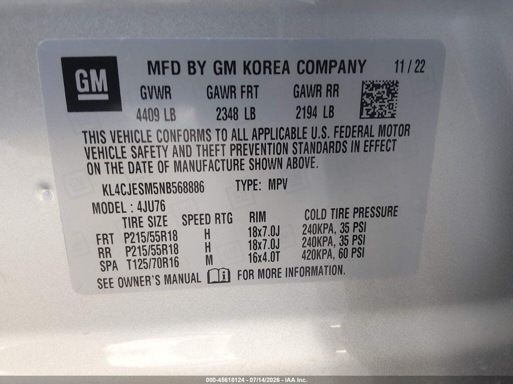 KL4CJESM5NB568886 2022 BUICK ENCORE photo no. 9