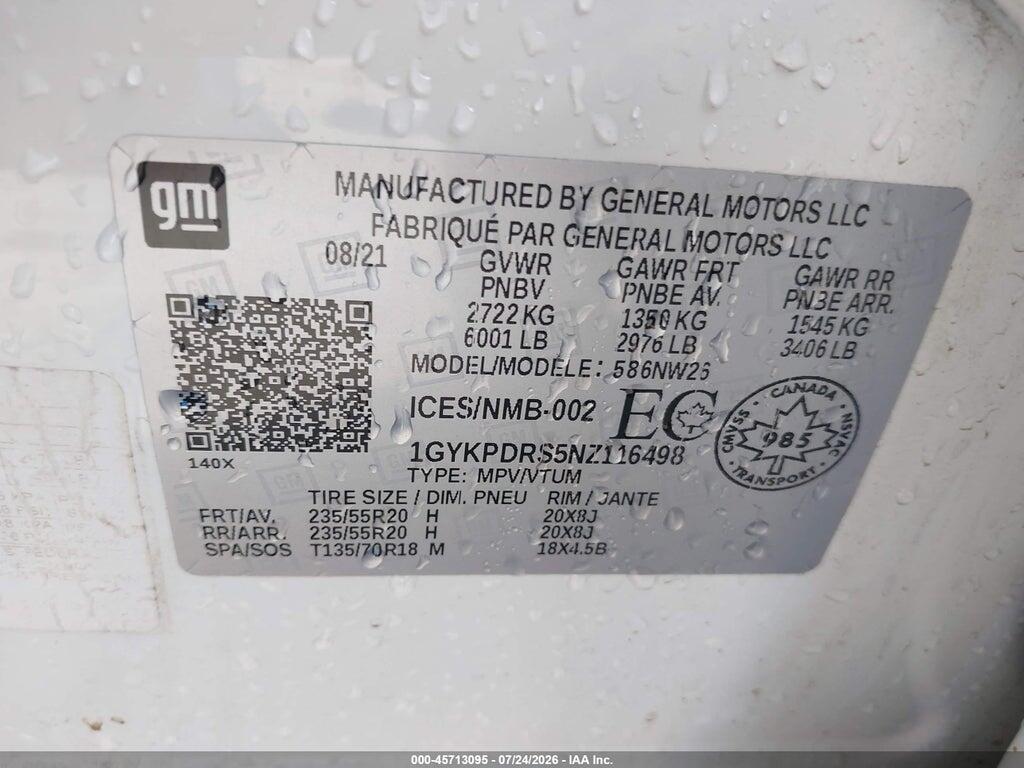 1GYKPDRS5NZ116498 2022 CADILLAC XT6 photo no. 9