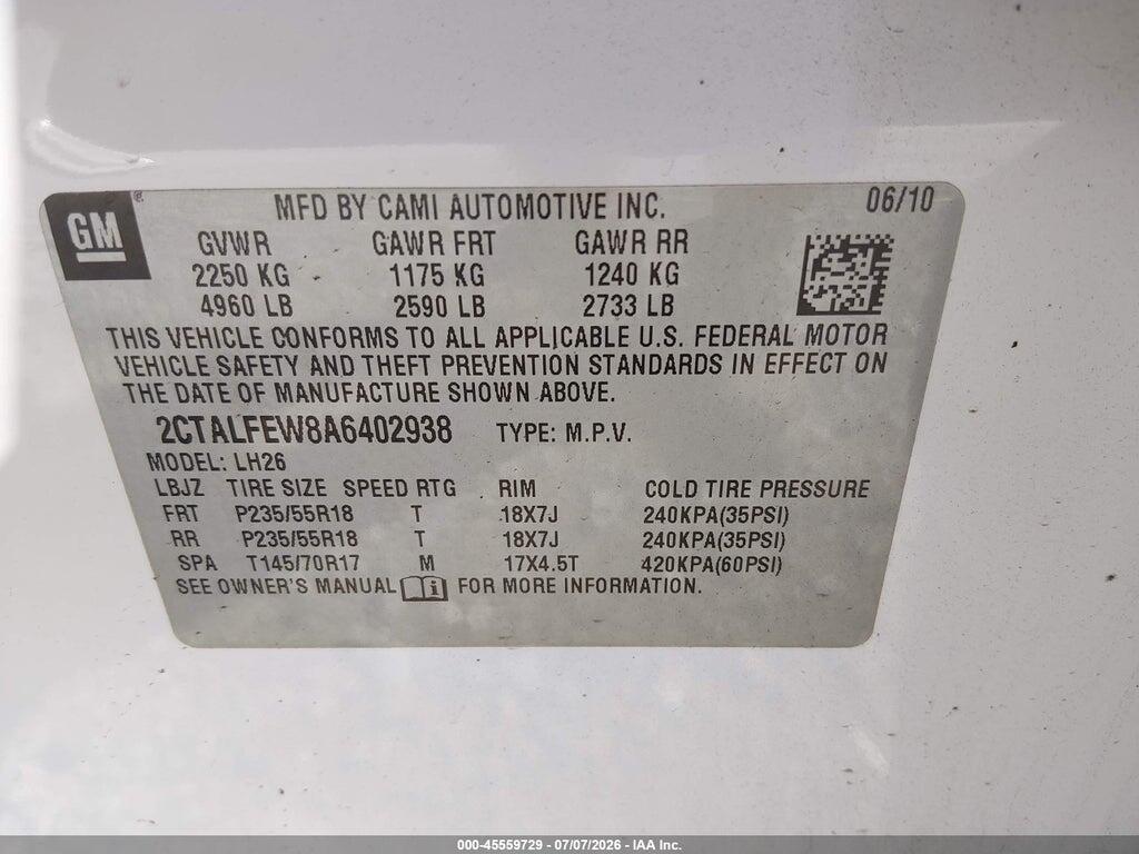 2CTALFEW8A6402938 2010 GMC TERRAIN photo no. 9