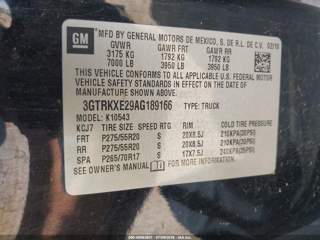 3GTRKXE29AG189166 2010 GMC SIERRA 1500 photo no. 9