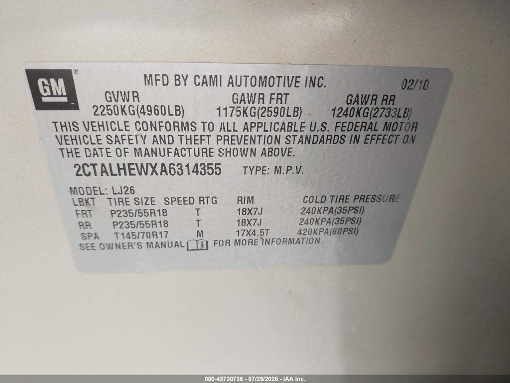 2CTALHEWXA6314355 2010 GMC TERRAIN photo no. 9