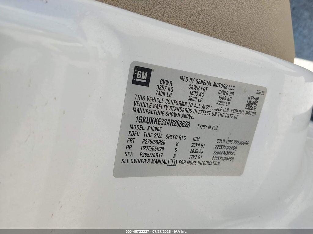 1GKUKKE33AR203623 2010 GMC YUKON XL 1500 photo no. 9