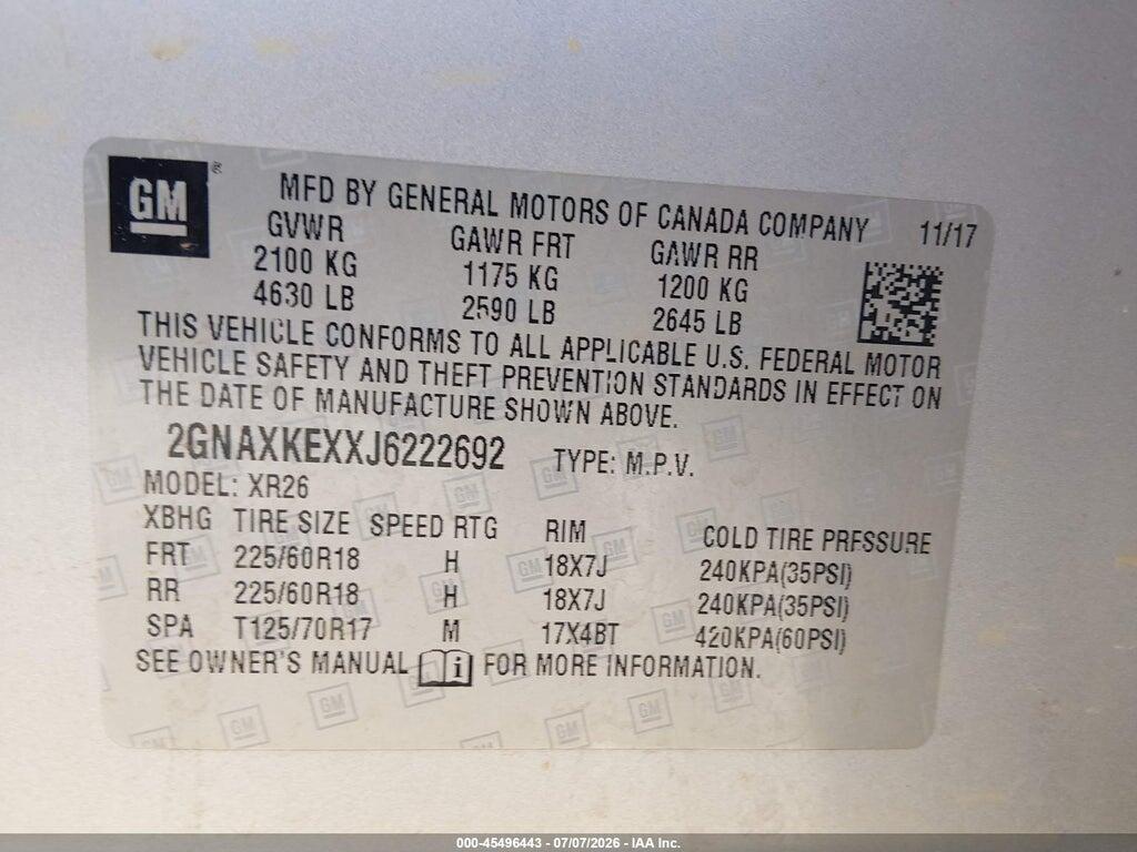 2GNAXKEXXJ6222692 2018 CHEVROLET EQUINOX photo no. 9
