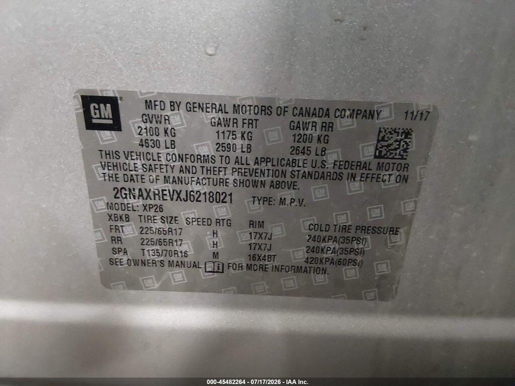 2GNAXREVXJ6218021 2018 CHEVROLET EQUINOX photo no. 9