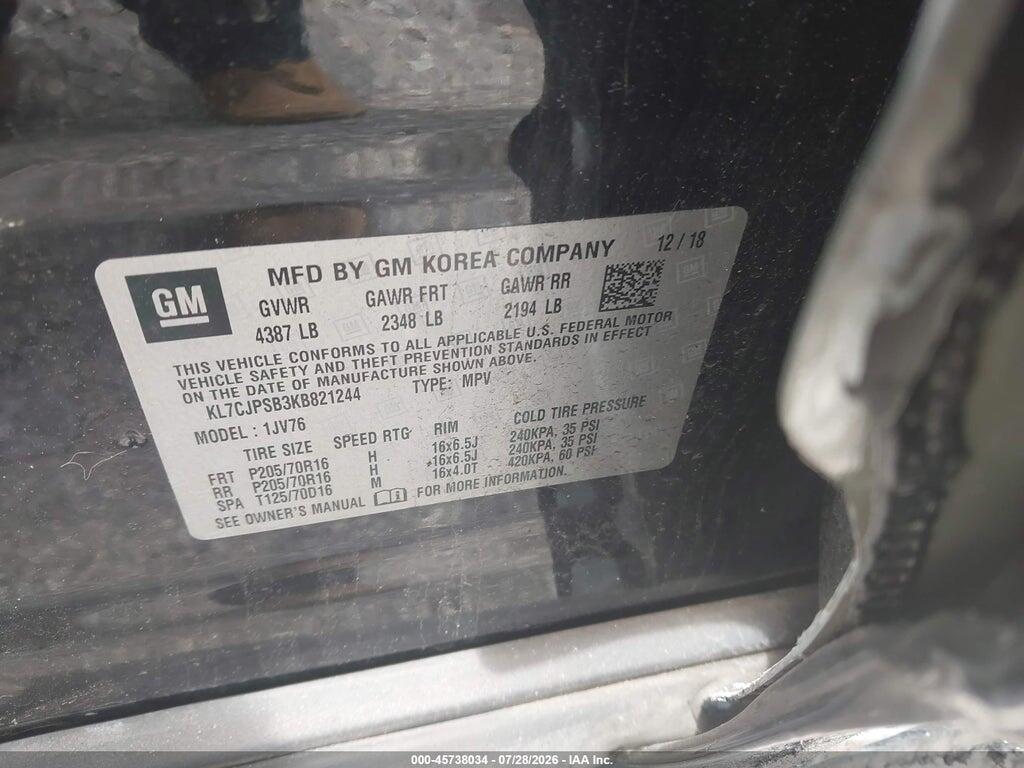 KL7CJPSB3KB821244 2019 CHEVROLET TRAX photo no. 9
