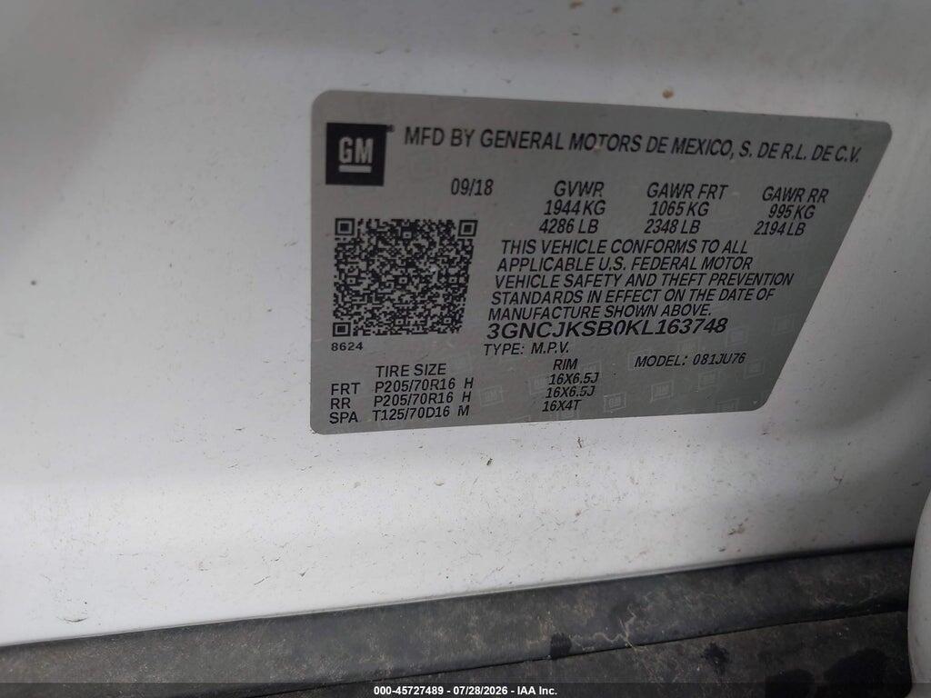 3GNCJKSB0KL163748 2019 CHEVROLET TRAX photo no. 9