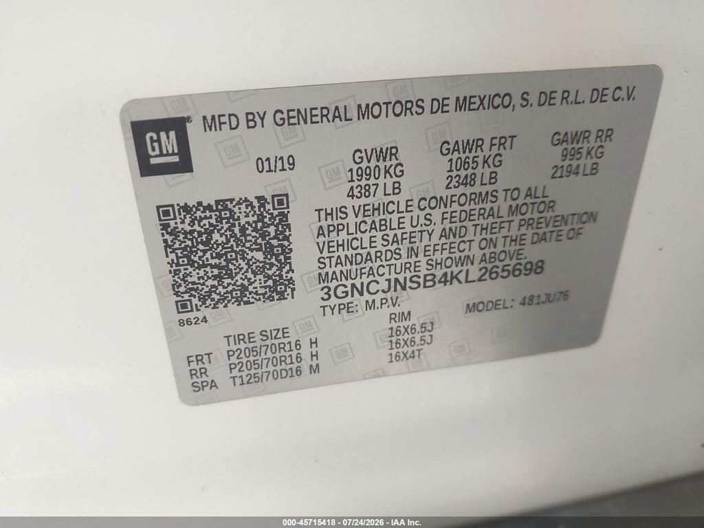 3GNCJNSB4KL265698 2019 CHEVROLET TRAX photo no. 9