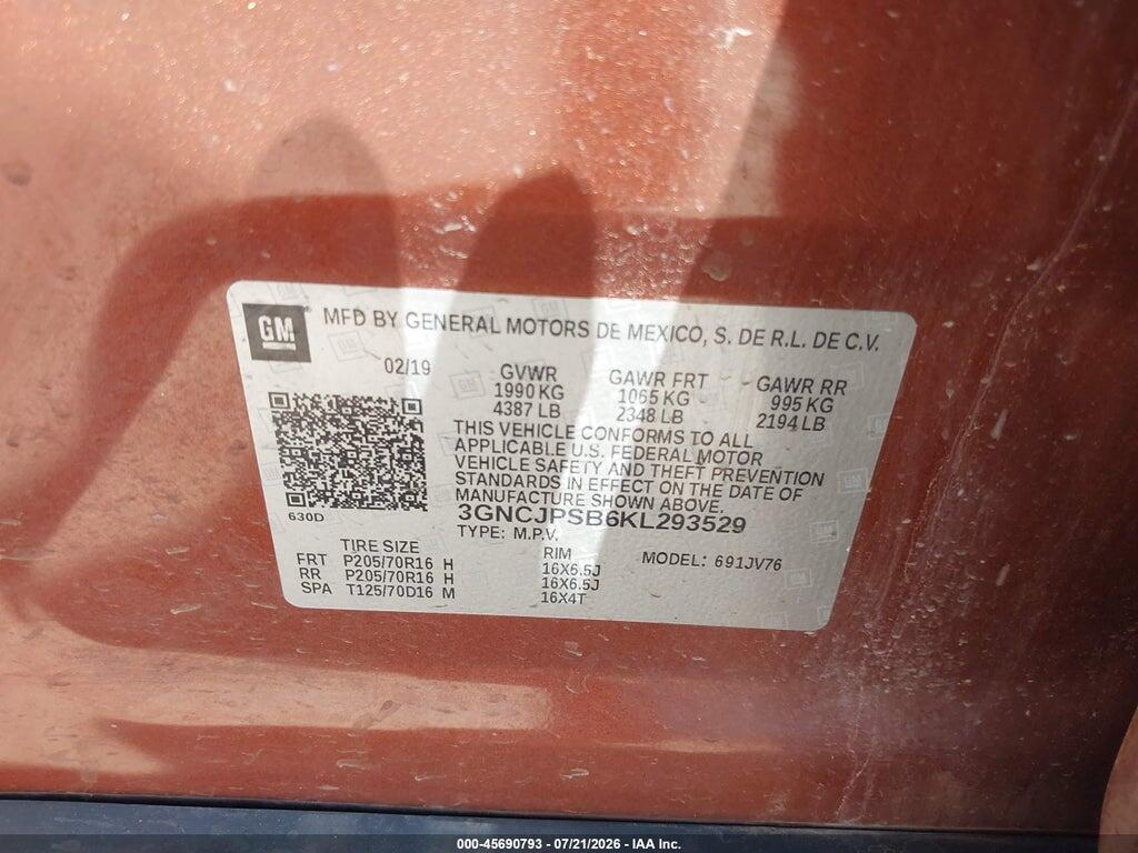 3GNCJPSB6KL293529 2019 CHEVROLET TRAX photo no. 9