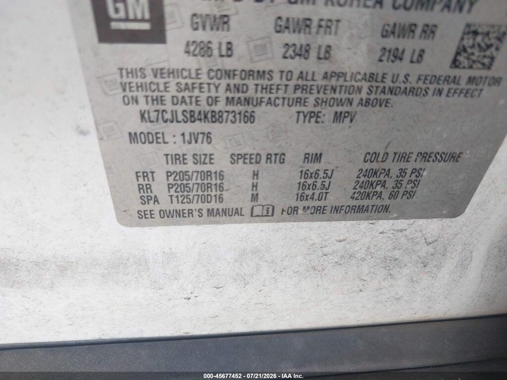 KL7CJLSB4KB873166 2019 CHEVROLET TRAX photo no. 9