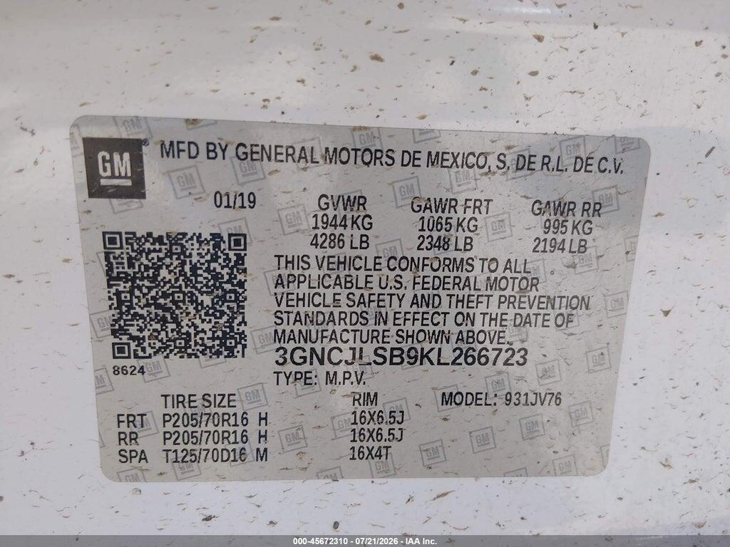 3GNCJLSB9KL266723 2019 CHEVROLET TRAX photo no. 9