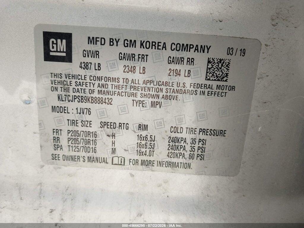 KL7CJPSB9KB888432 2019 CHEVROLET TRAX photo no. 9