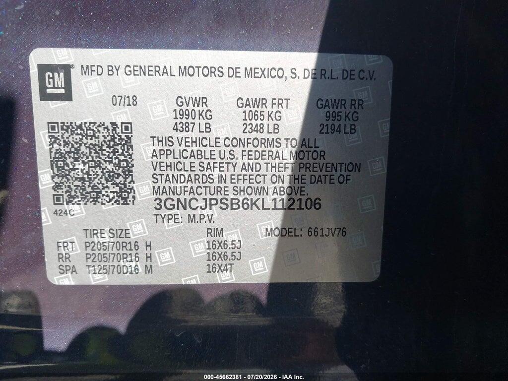 3GNCJPSB6KL112106 2019 CHEVROLET TRAX photo no. 9