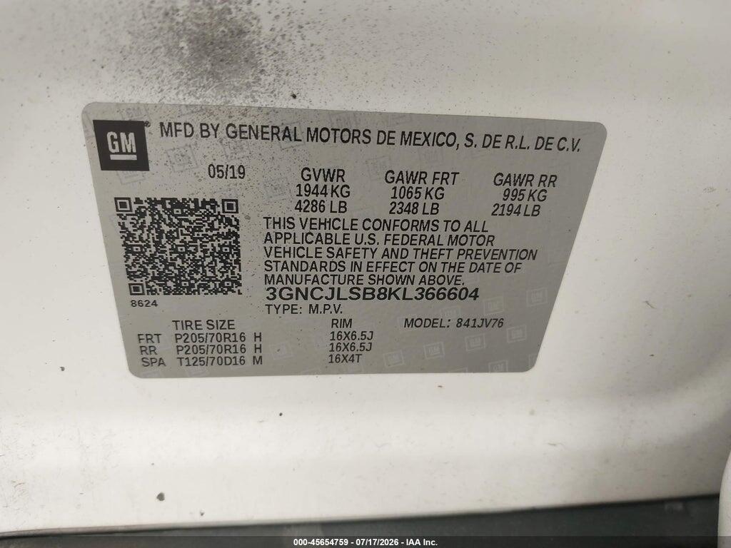 3GNCJLSB8KL366604 2019 CHEVROLET TRAX photo no. 9