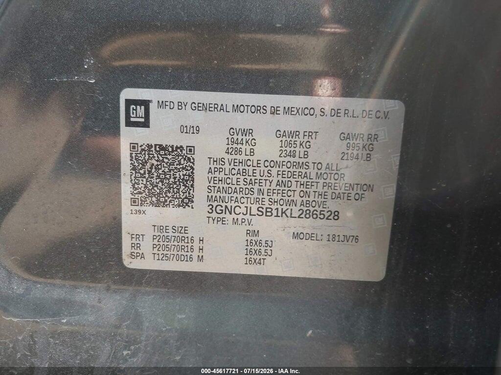 3GNCJLSB1KL286528 2019 CHEVROLET TRAX photo no. 9