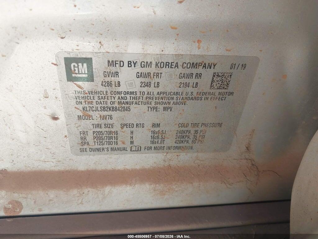 KL7CJLSB2KB842045 2019 CHEVROLET TRAX photo no. 9
