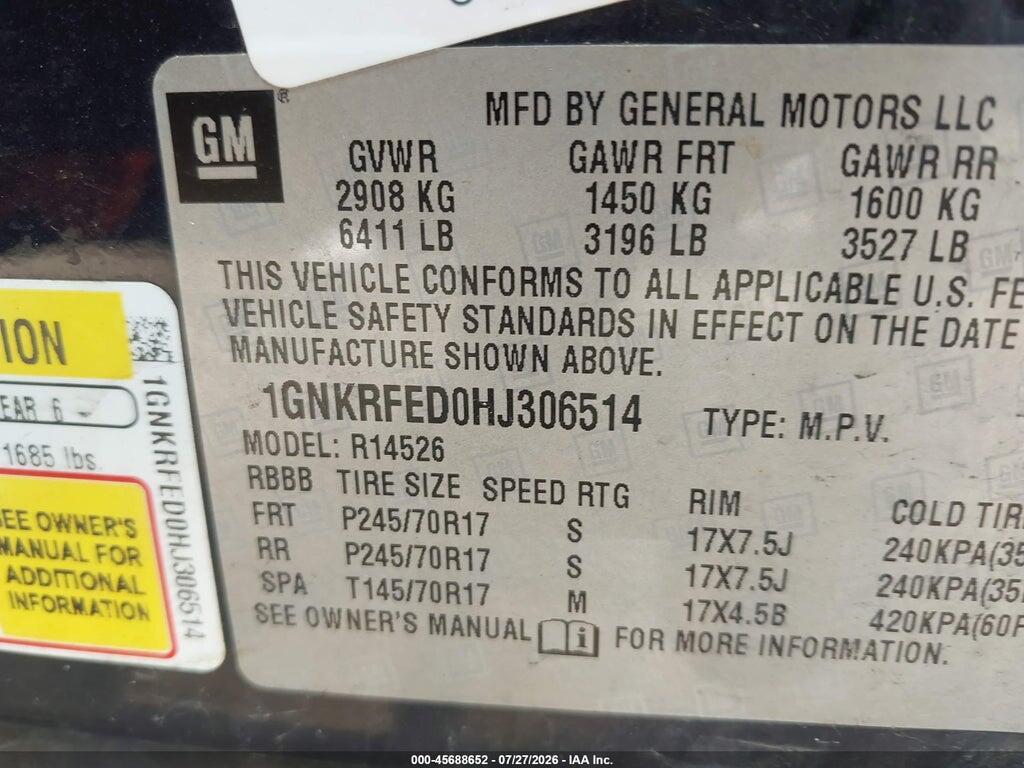 1GNKRFED0HJ306514 2017 CHEVROLET TRAVERSE photo no. 9