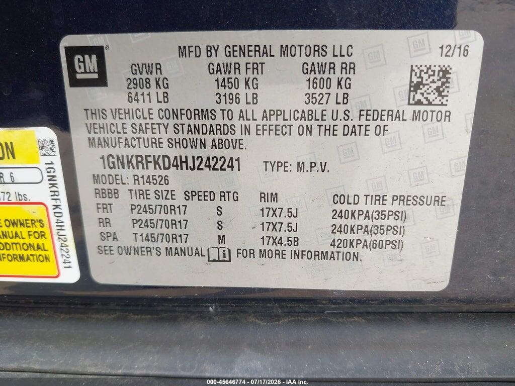 1GNKRFKD4HJ242241 2017 CHEVROLET TRAVERSE photo no. 9