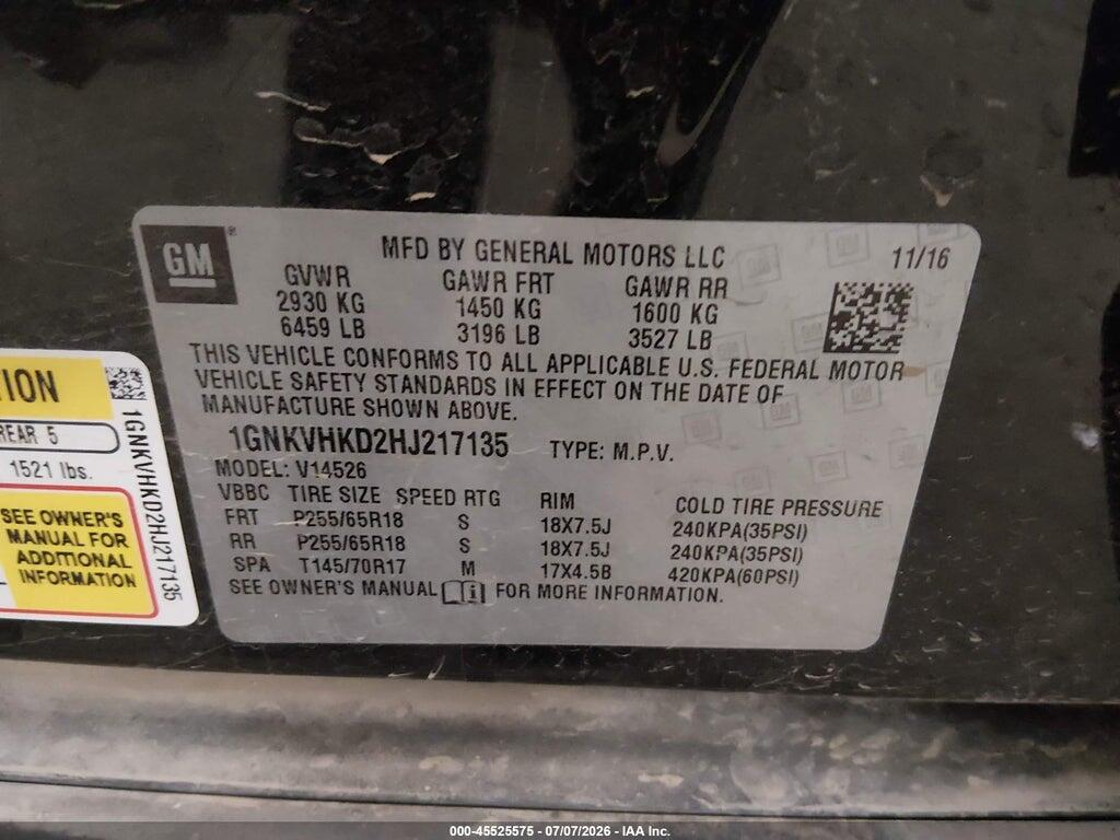 1GNKVHKD2HJ217135 2017 CHEVROLET TRAVERSE photo no. 9