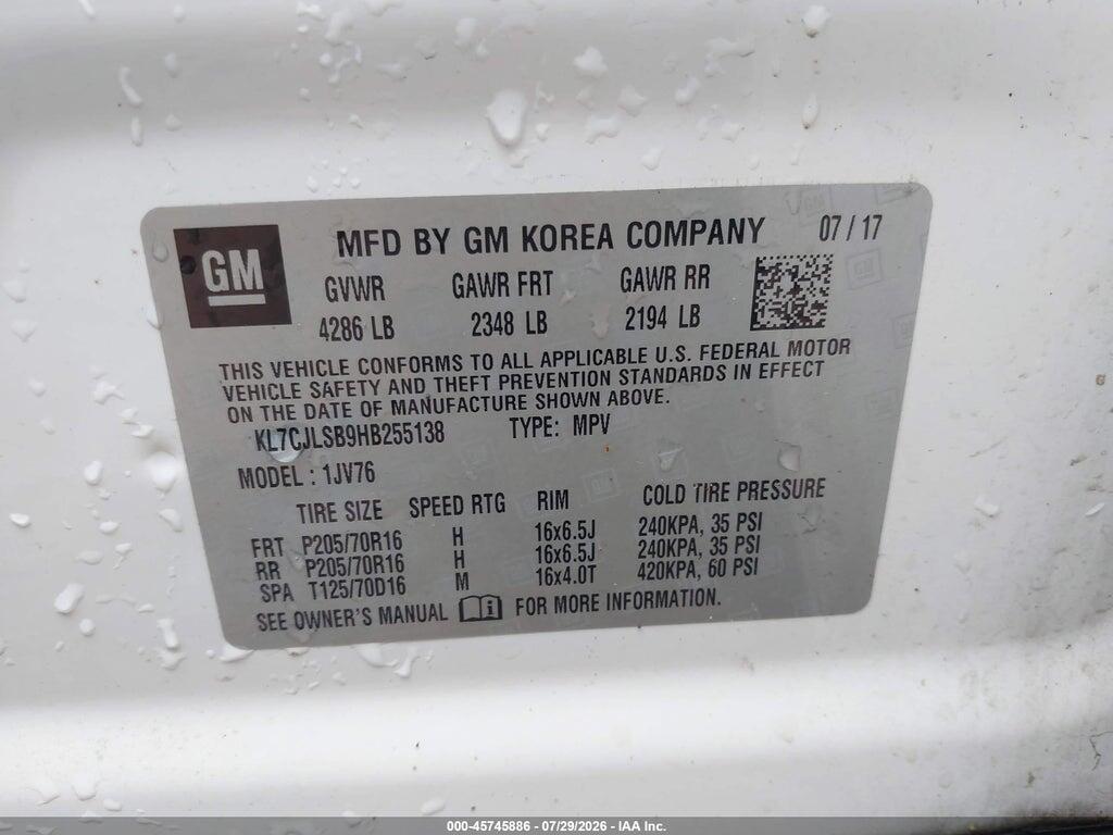 KL7CJLSB9HB255138 2017 CHEVROLET TRAX photo no. 9