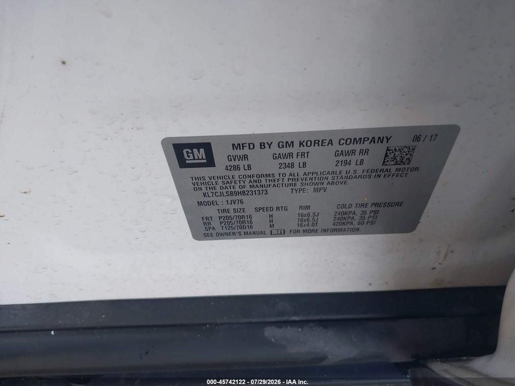 KL7CJLSB9HB231373 2017 CHEVROLET TRAX photo no. 9