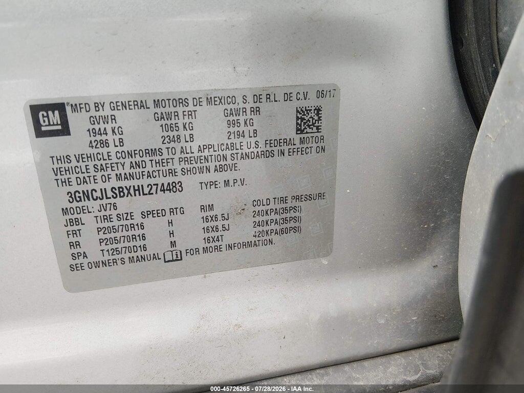 3GNCJLSBXHL274483 2017 CHEVROLET TRAX photo no. 9