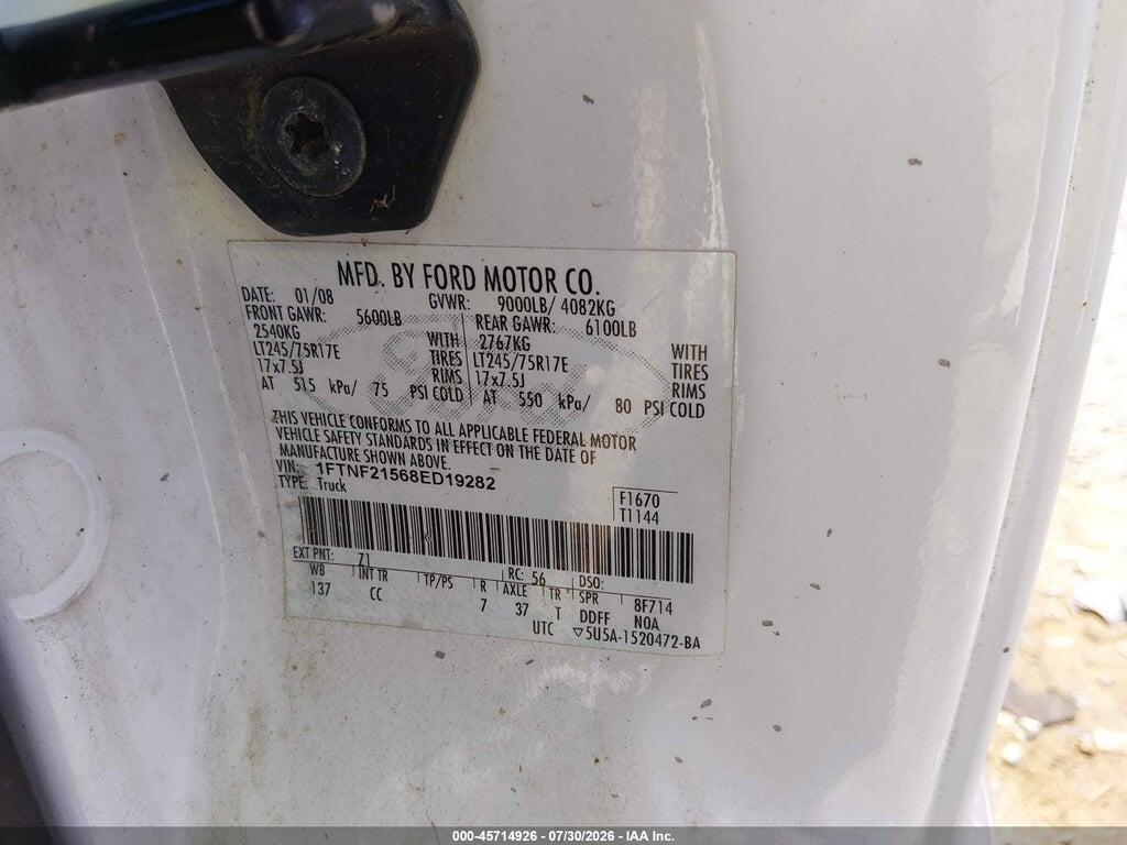 1FTNF21568ED19282 2008 FORD SUPER DUTY F-250 SRW photo no. 9