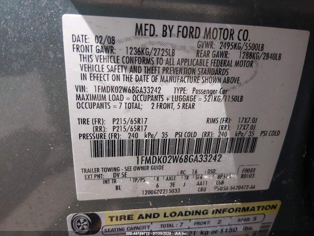 1FMDK02W68GA33242 2008 FORD TAURUS X photo no. 9