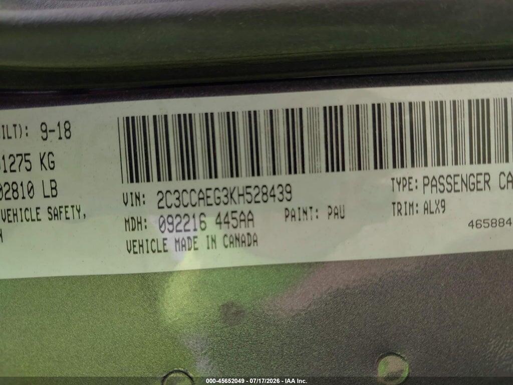 2C3CCAEG3KH528439 2019 CHRYSLER 300 photo no. 9