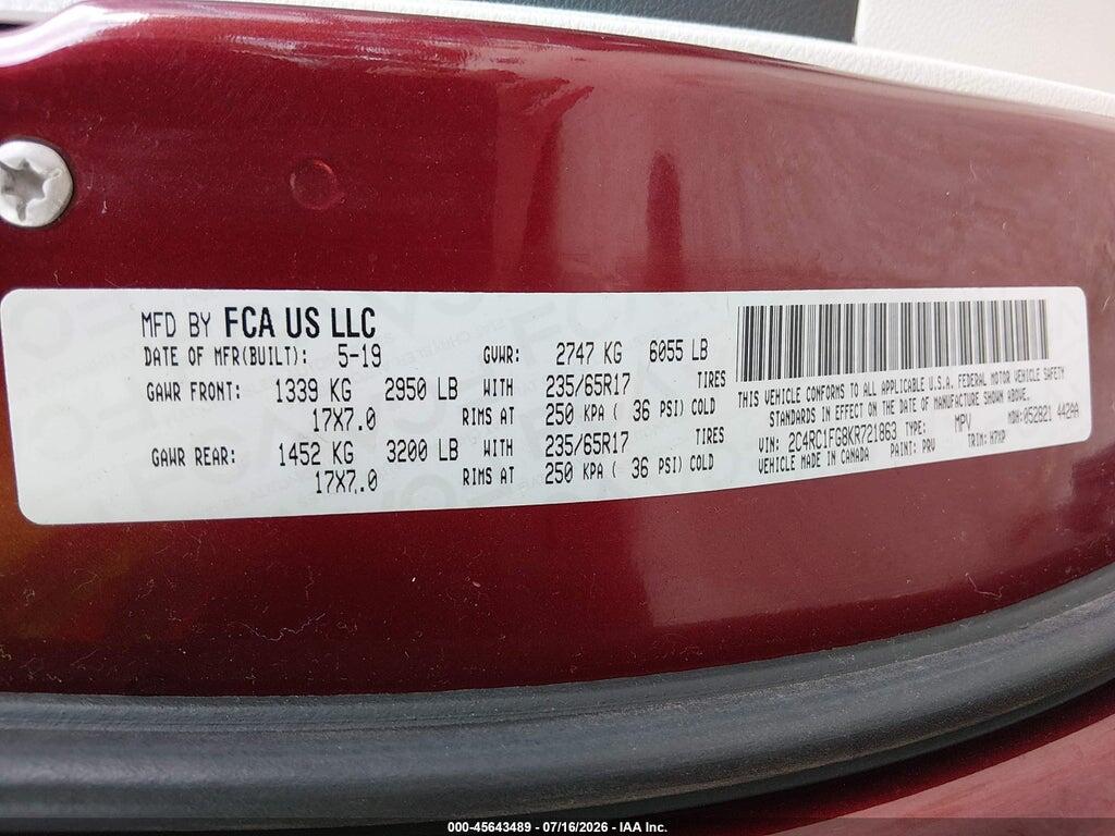 2C4RC1FG8KR721863 2019 CHRYSLER PACIFICA photo no. 9