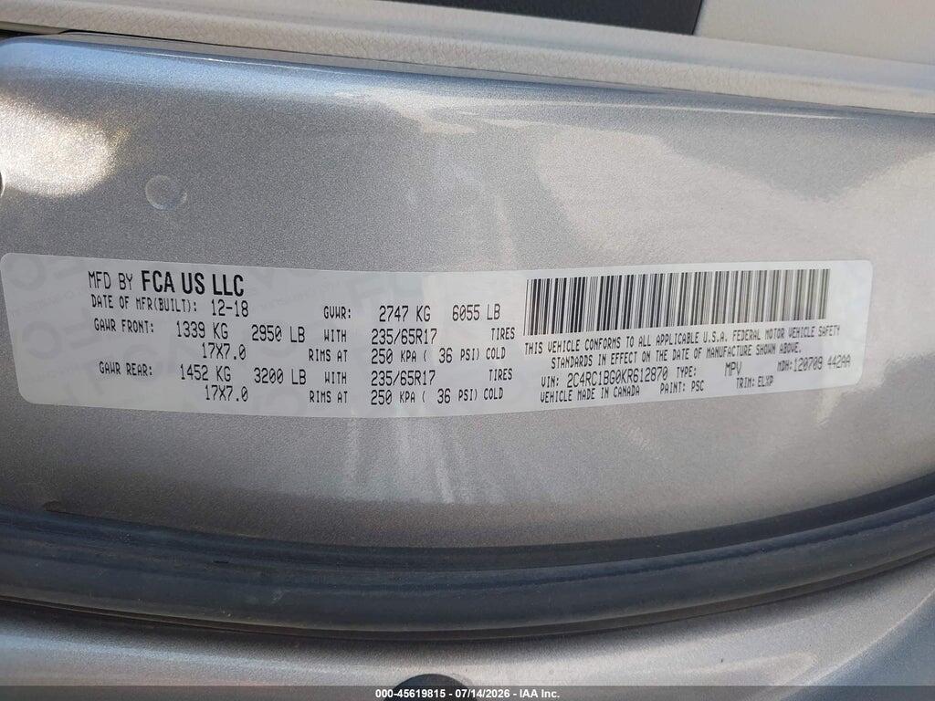 2C4RC1BG0KR612870 2019 CHRYSLER PACIFICA photo no. 9
