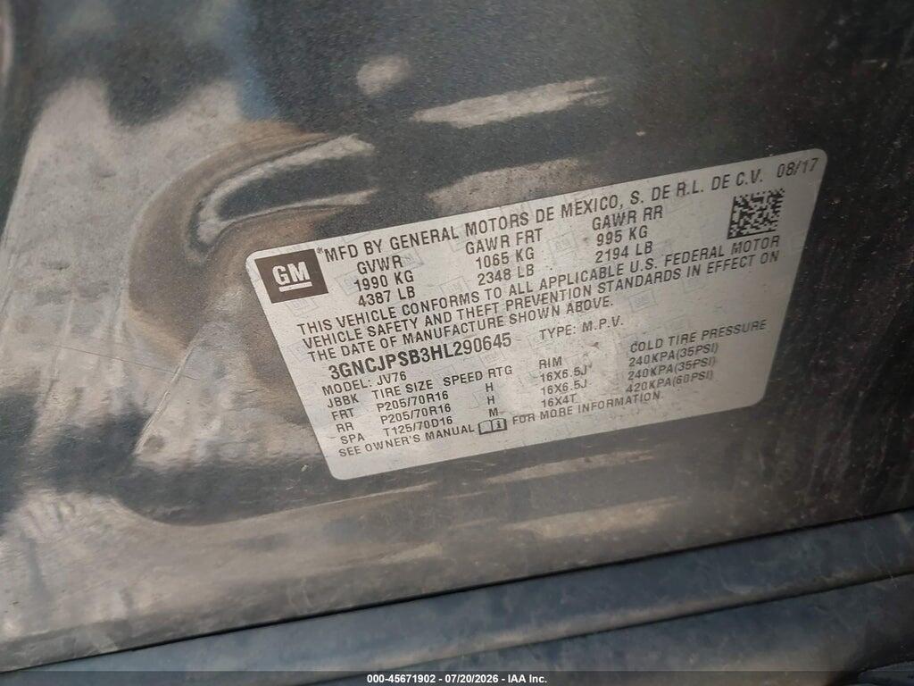 3GNCJPSB3HL290645 2017 CHEVROLET TRAX photo no. 9