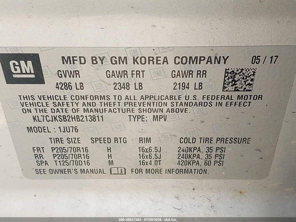 KL7CJKSB2HB213811 2017 CHEVROLET TRAX photo no. 9