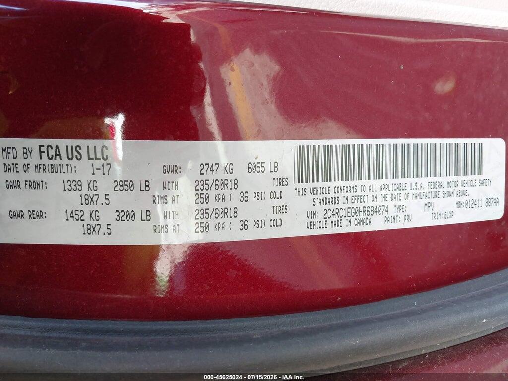 2C4RC1EG0HR684074 2017 CHRYSLER PACIFICA photo no. 9