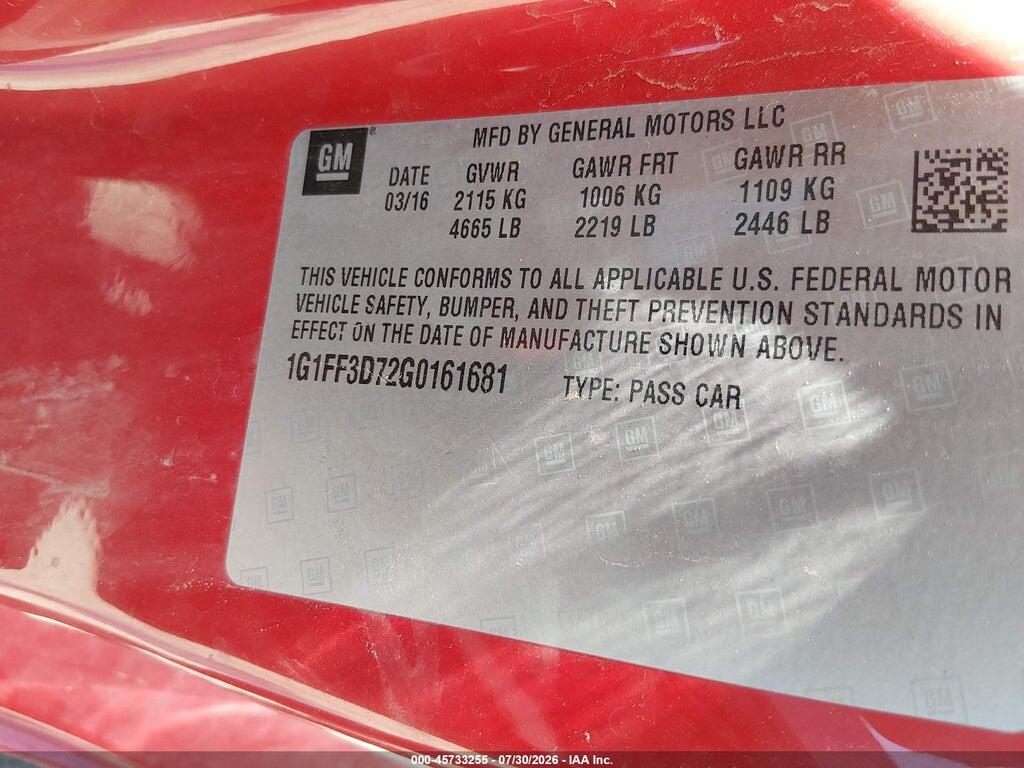 1G1FF3D72G0161681 2016 CHEVROLET CAMARO photo no. 9