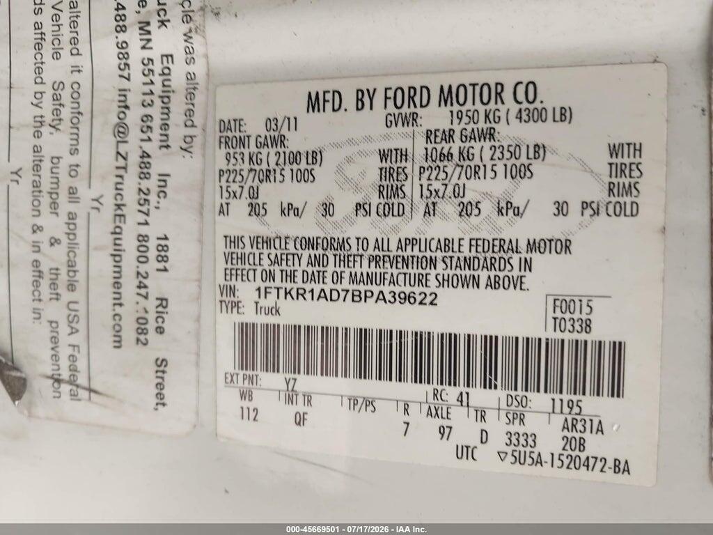 1FTKR1AD7BPA39622 2011 FORD RANGER photo no. 9