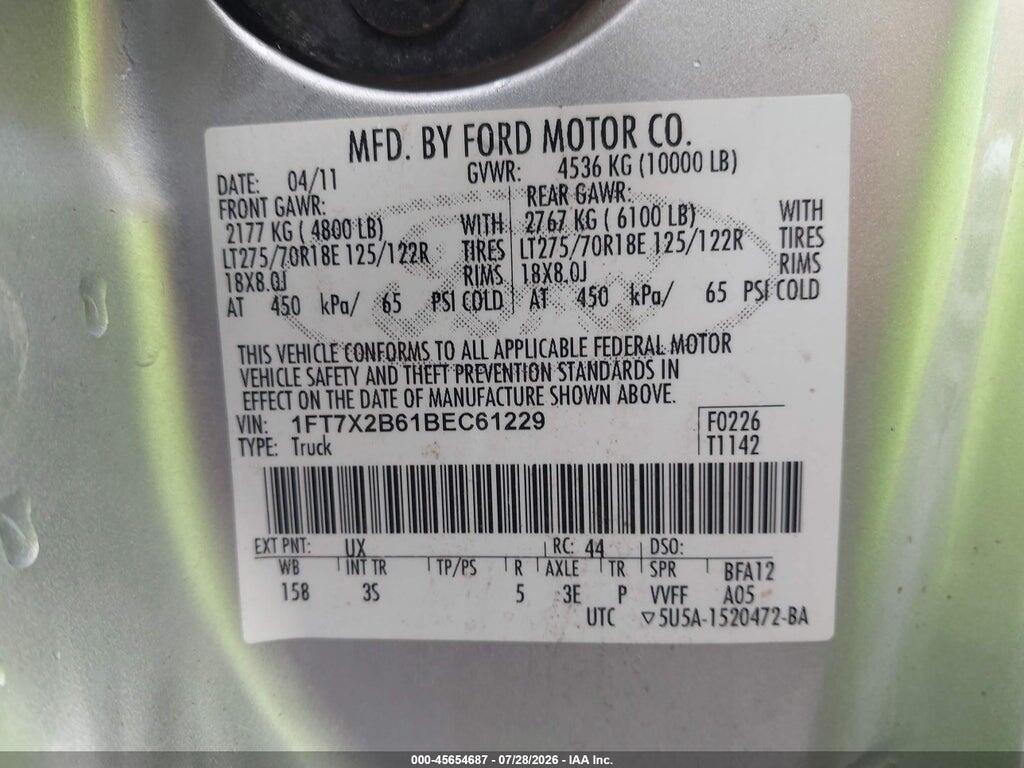 1FT7X2B61BEC61229 2011 FORD SUPER DUTY F-250 SRW photo no. 9