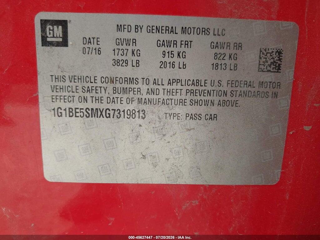 1G1BE5SMXG7319813 2016 CHEVROLET CRUZE photo no. 9