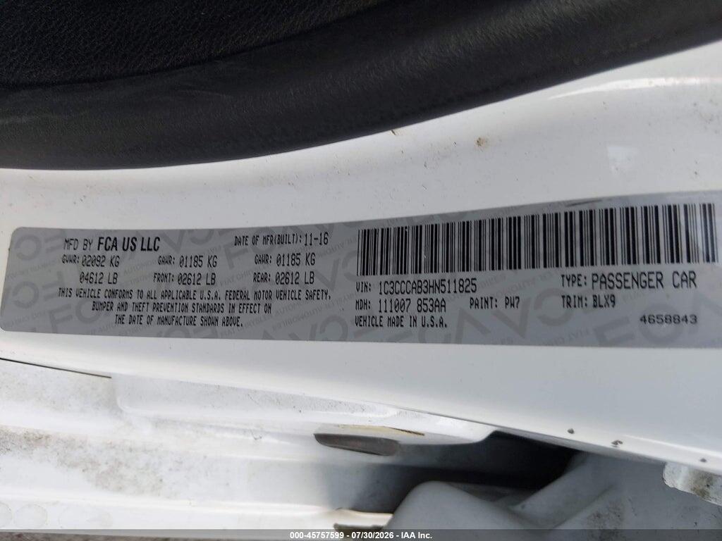 1C3CCCAB3HN511825 2017 CHRYSLER 200 photo no. 9