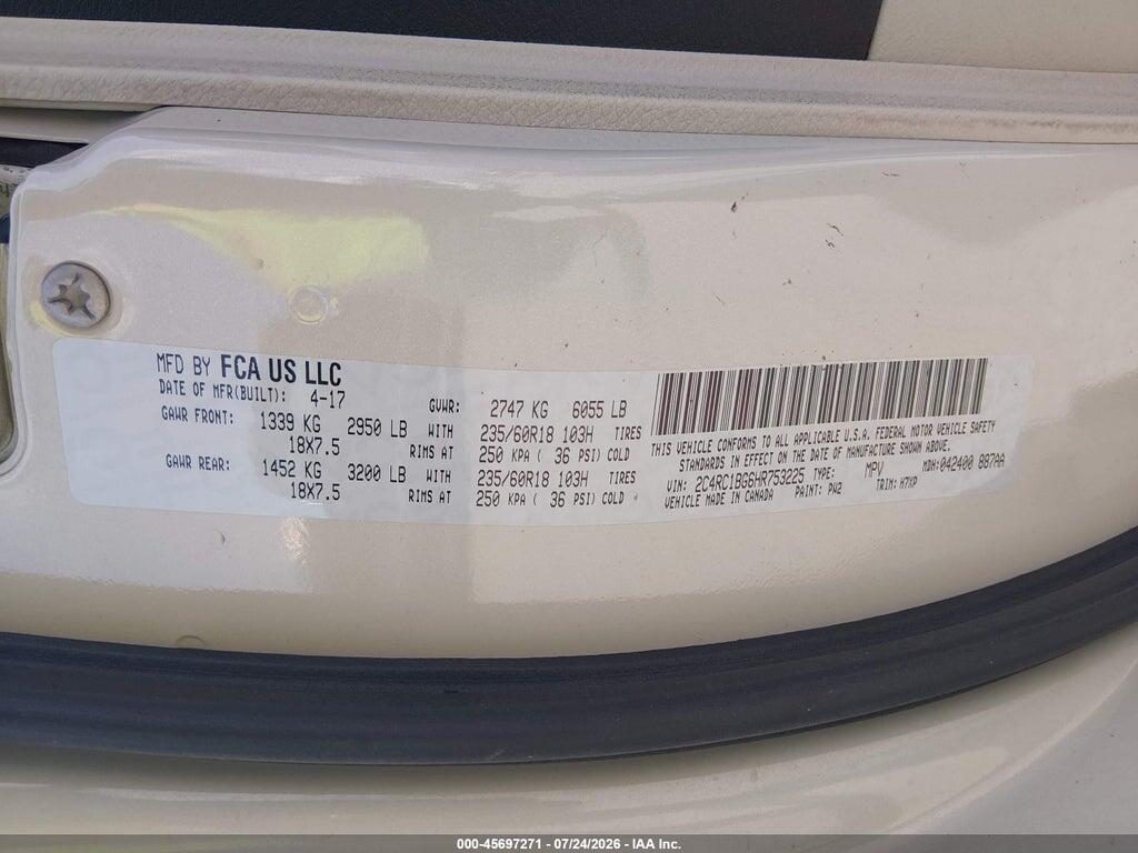 2C4RC1BG6HR753225 2017 CHRYSLER PACIFICA photo no. 9
