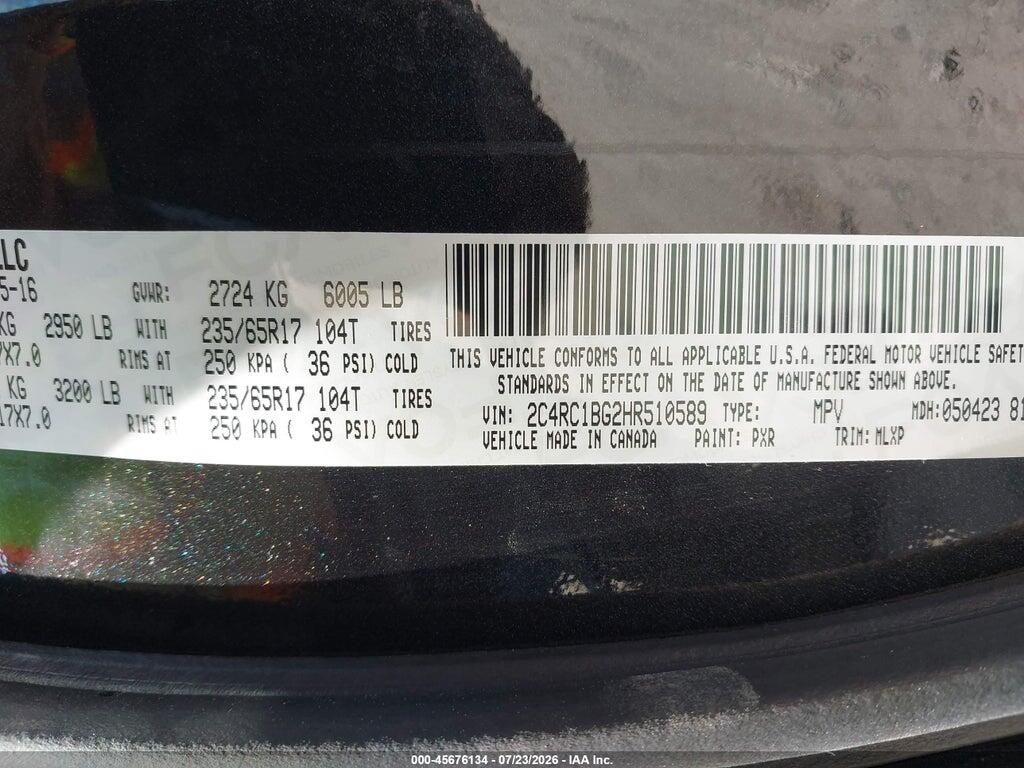 2C4RC1BG2HR510589 2017 CHRYSLER PACIFICA photo no. 9