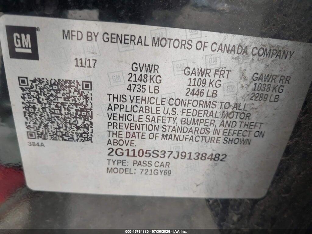 2G1105S37J9138482 2018 CHEVROLET IMPALA photo no. 9