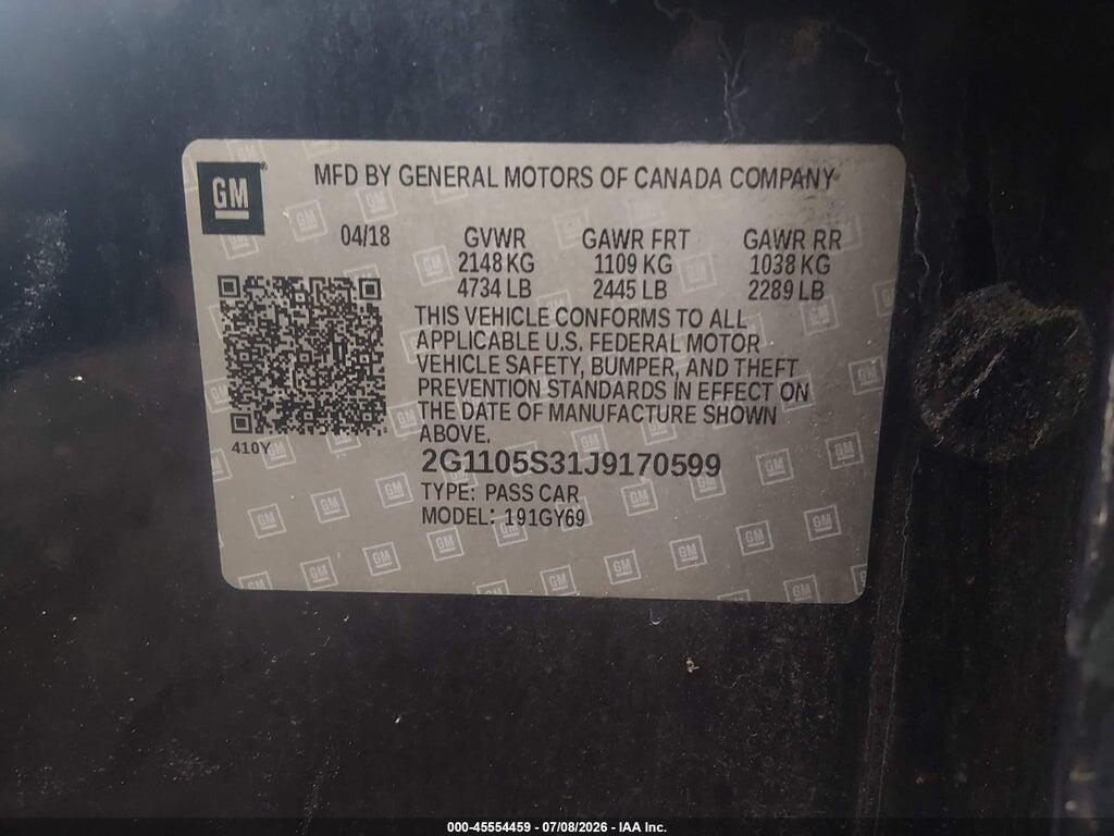 2G1105S31J9170599 2018 CHEVROLET IMPALA photo no. 9